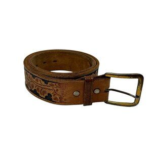 Looper Vintage Men's 34 Leather Western Belt Hand Tooled Acorn Cowboy Rodeo 80's